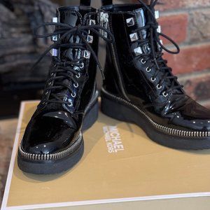 Michael Kors Haskell Black Patent Leather Combat Boots